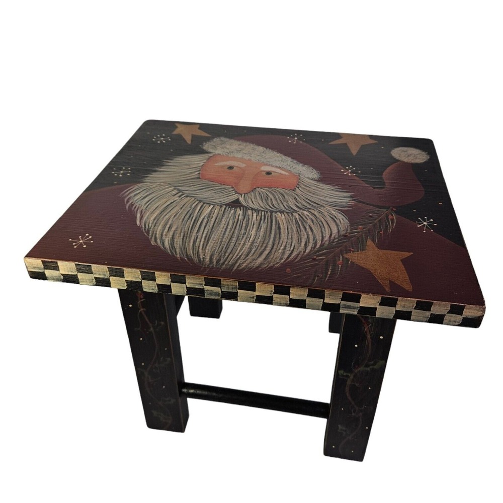Christmas Folkart Handpainted‎ Santa Claus Footstool Primitive Decor Furniture
